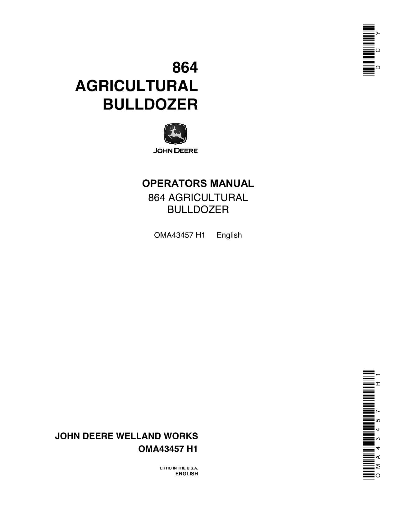 JOHN DEERE 864 AG BULLDOZER OPERATORS MANUAL