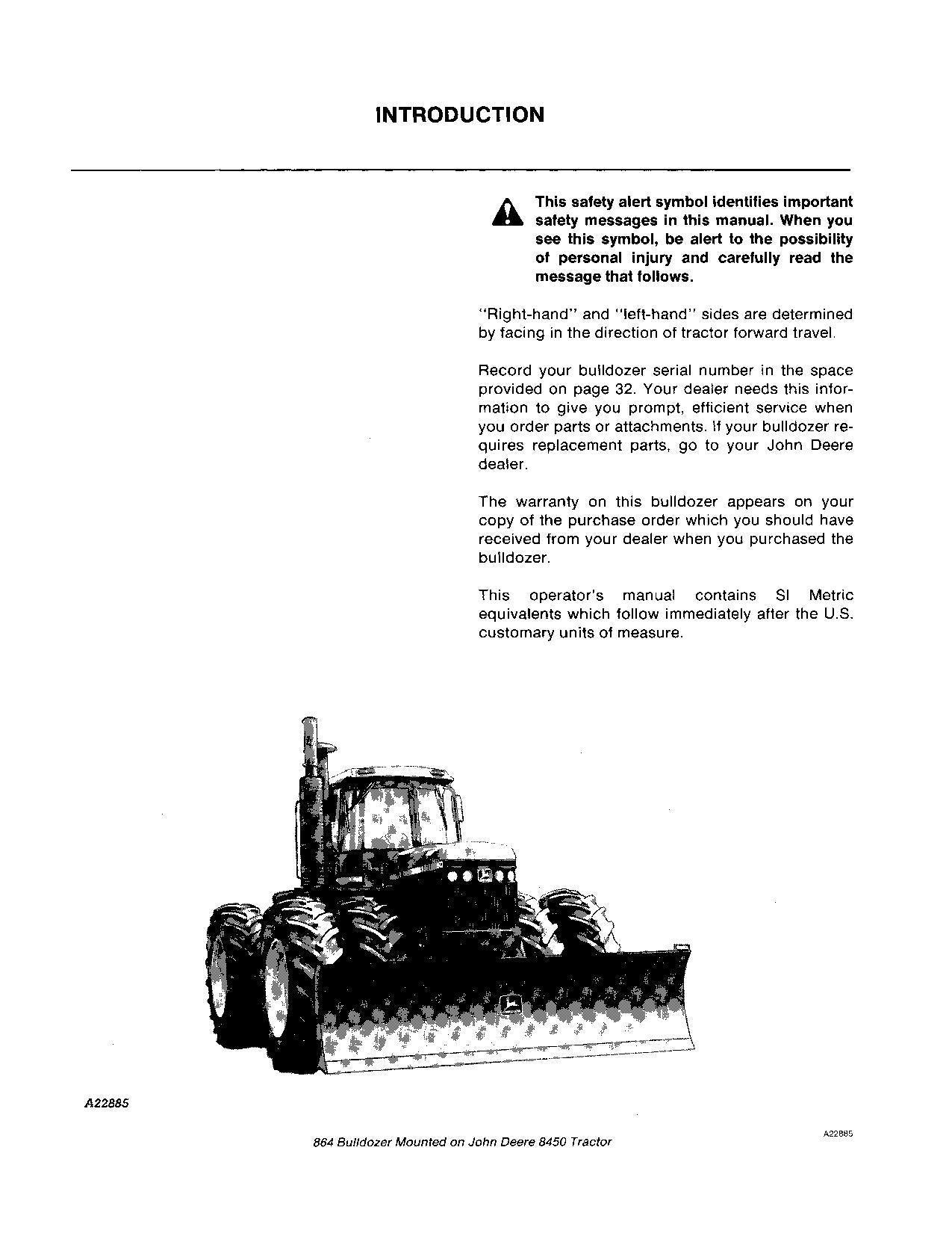 JOHN DEERE 864 AG BULLDOZER OPERATORS MANUAL