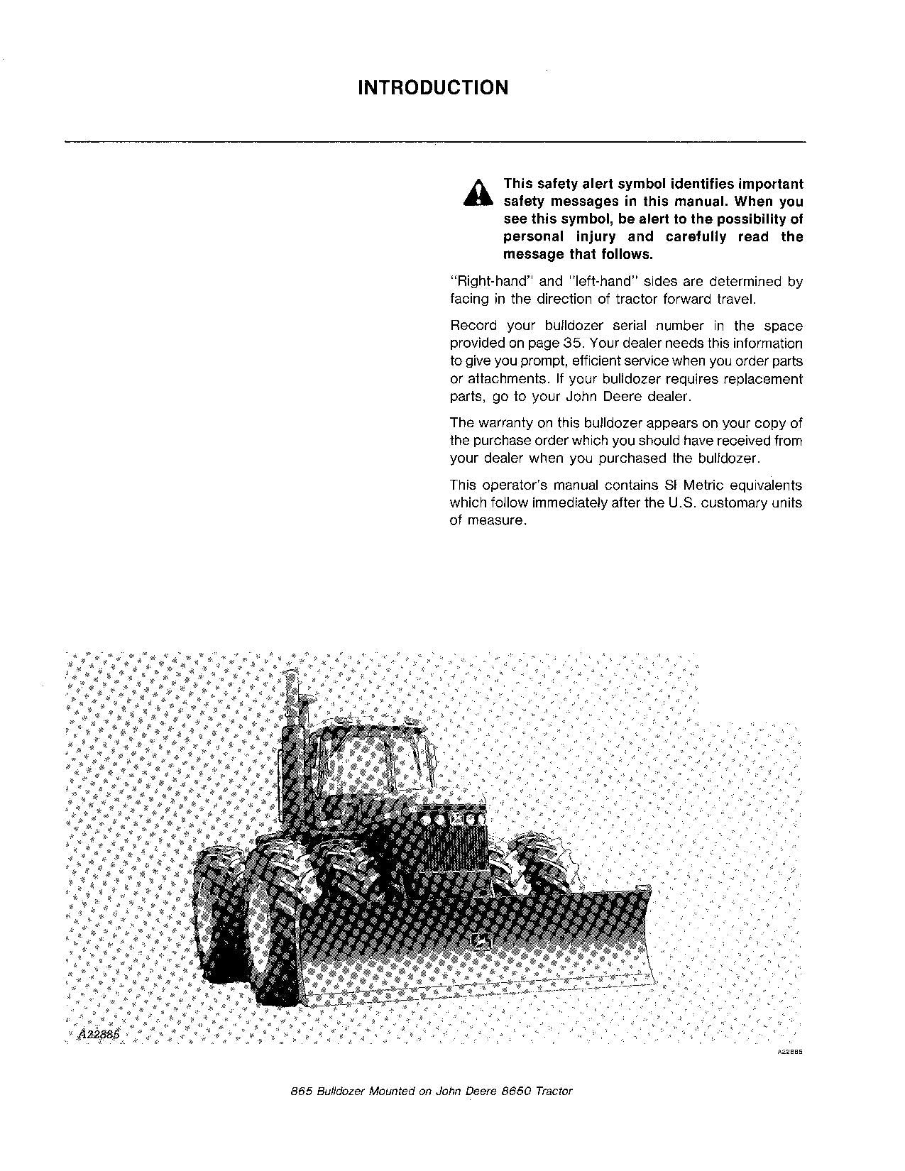 JOHN DEERE 865 AG BULLDOZER OPERATORS MANUAL