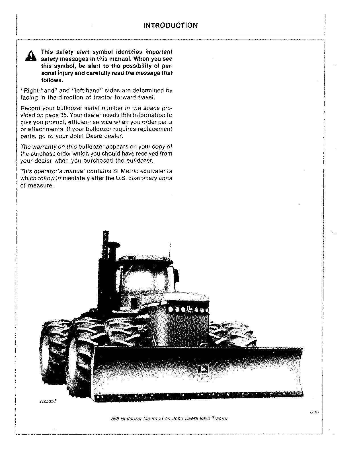 JOHN DEERE 866 AG BULLDOZER OPERATORS MANUAL