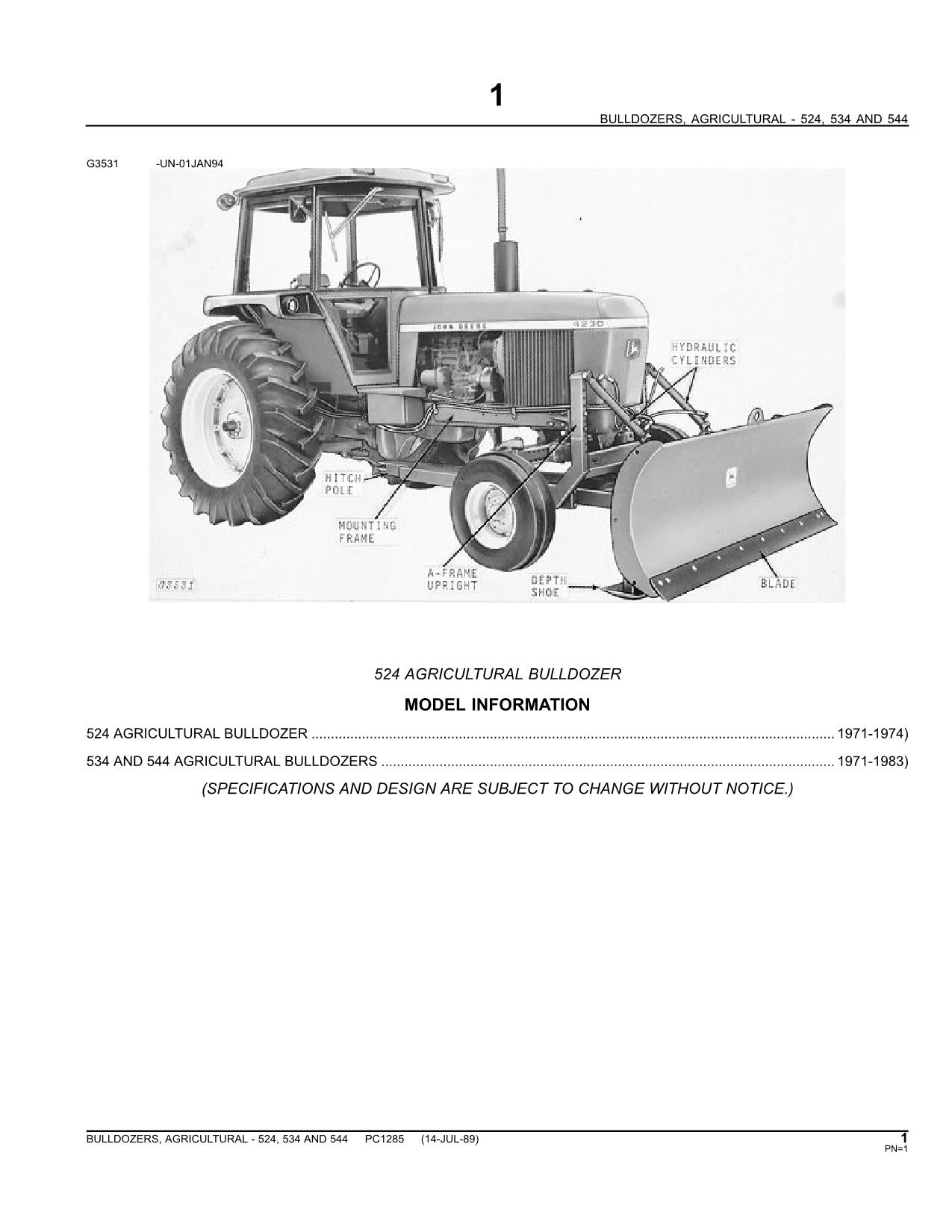 CATALOGUE DE PIÈCES DE RECHANGE POUR BULLDOZERS AGRICOLES JOHN DEERE 524 534 544