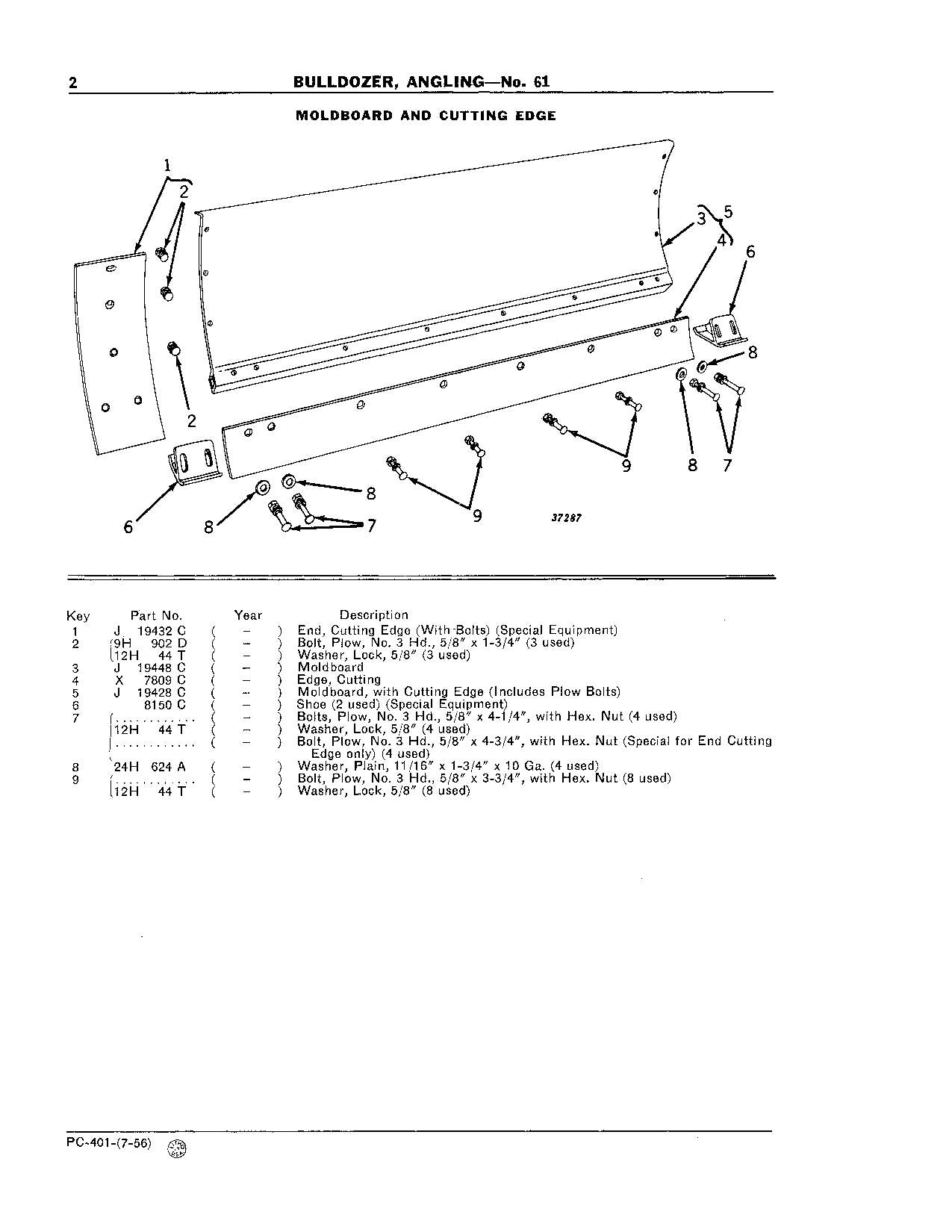 CATALOGUE DE PIÈCES DÉTACHÉES POUR BULLDOZER JOHN DEERE 61