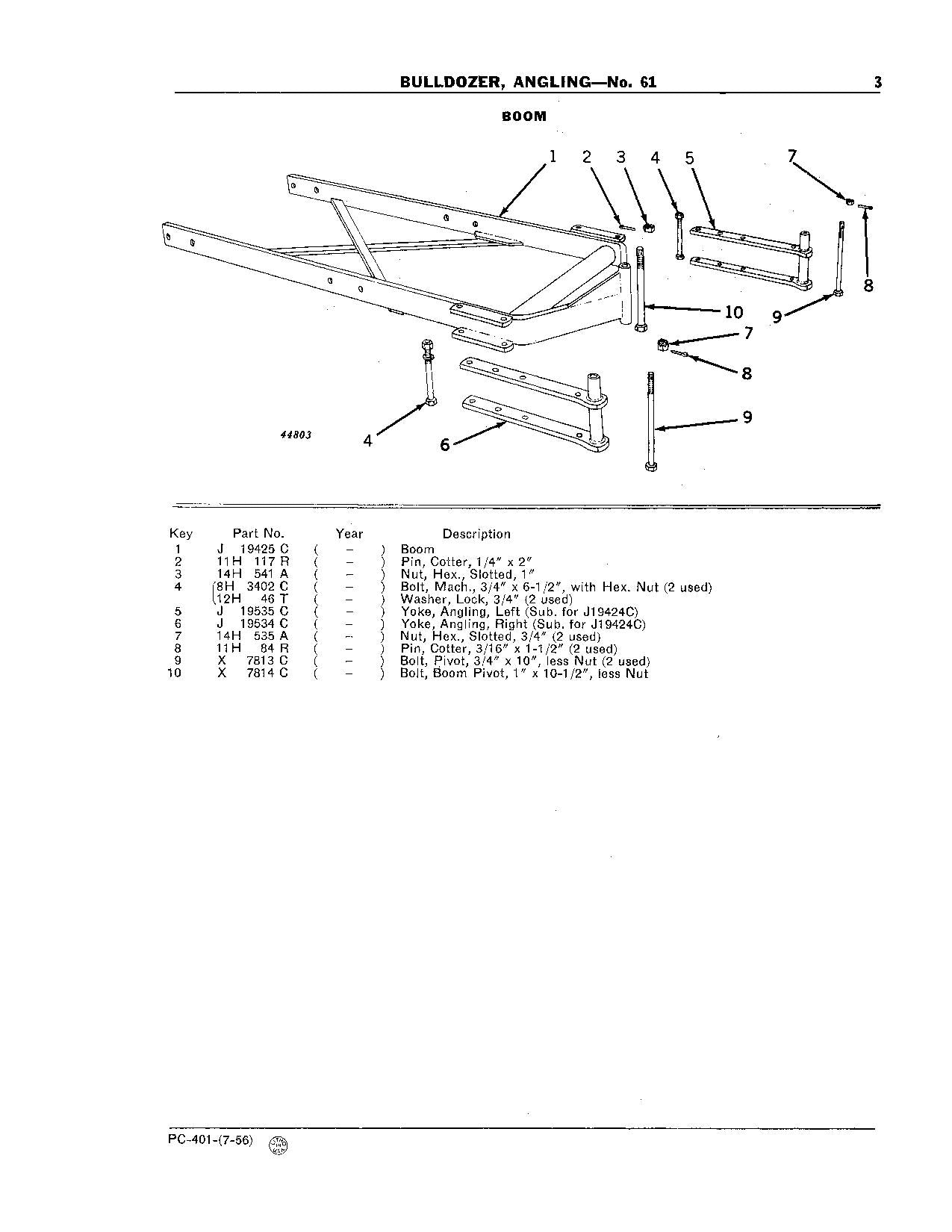 CATALOGUE DE PIÈCES DÉTACHÉES POUR BULLDOZER JOHN DEERE 61