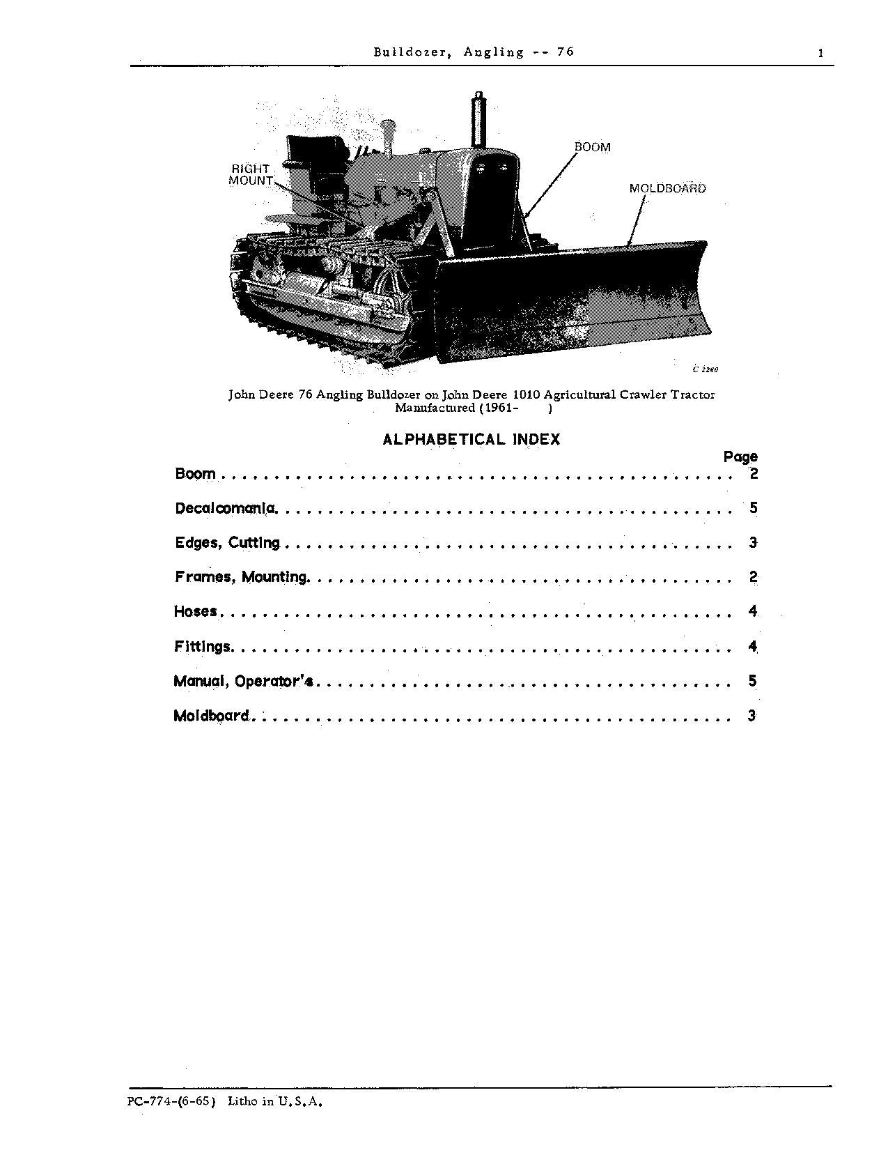 CATALOGUE DE PIÈCES DÉTACHÉES POUR BULLDOZER DE PÊCHE JOHN DEERE 76