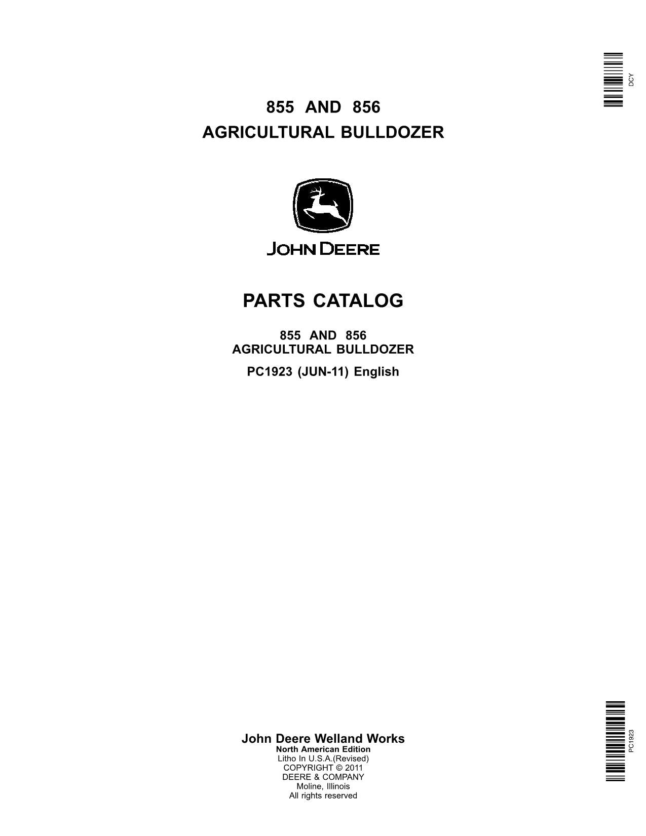 JOHN DEERE 855, 856 AGRICULTURAL BULLDOZERS PARTS CATALOG