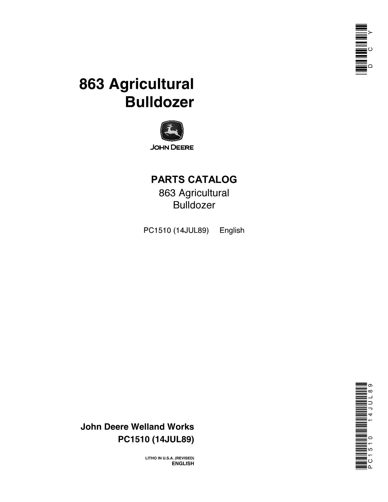 JOHN DEERE 863 AGRICULTURAL BULLDOZER PARTS CATALOG