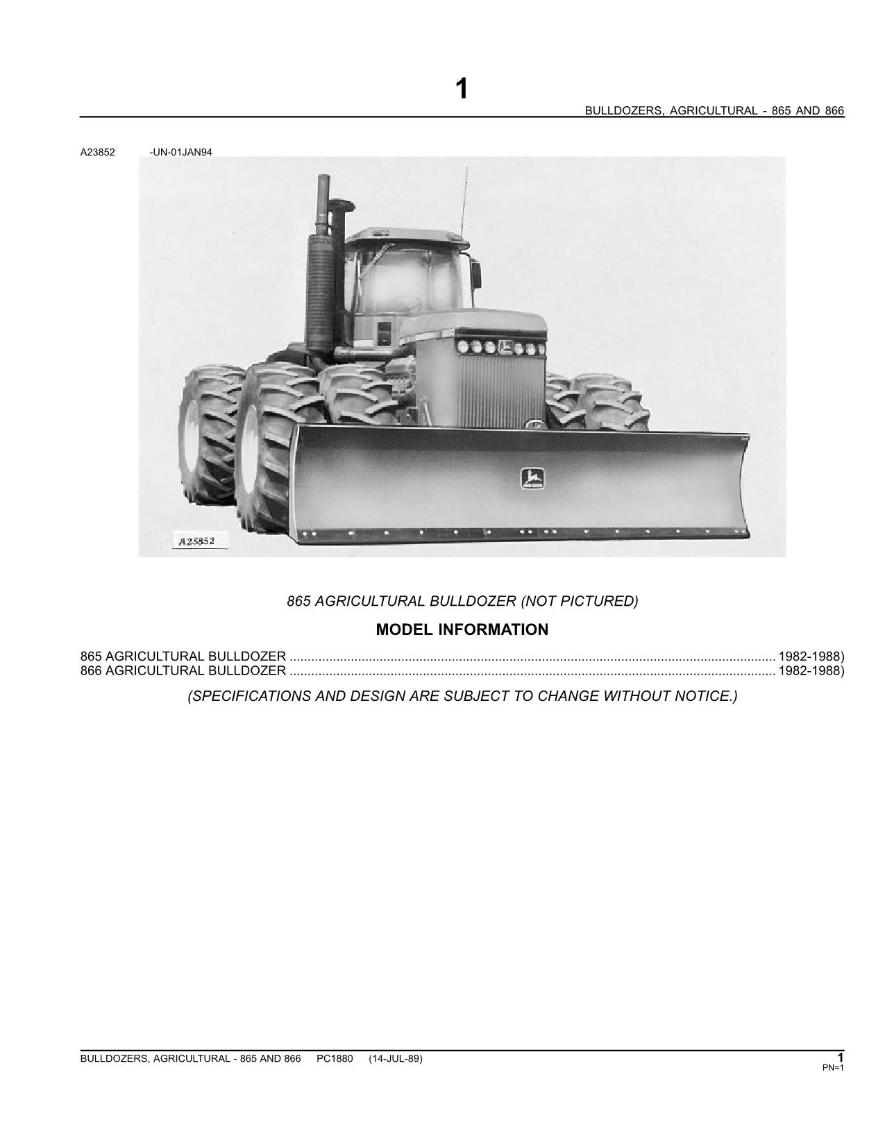 JOHN DEERE 865 866 LANDWIRTSCHAFTLICHE BULLDOZER ERSATZTEILKATALOG