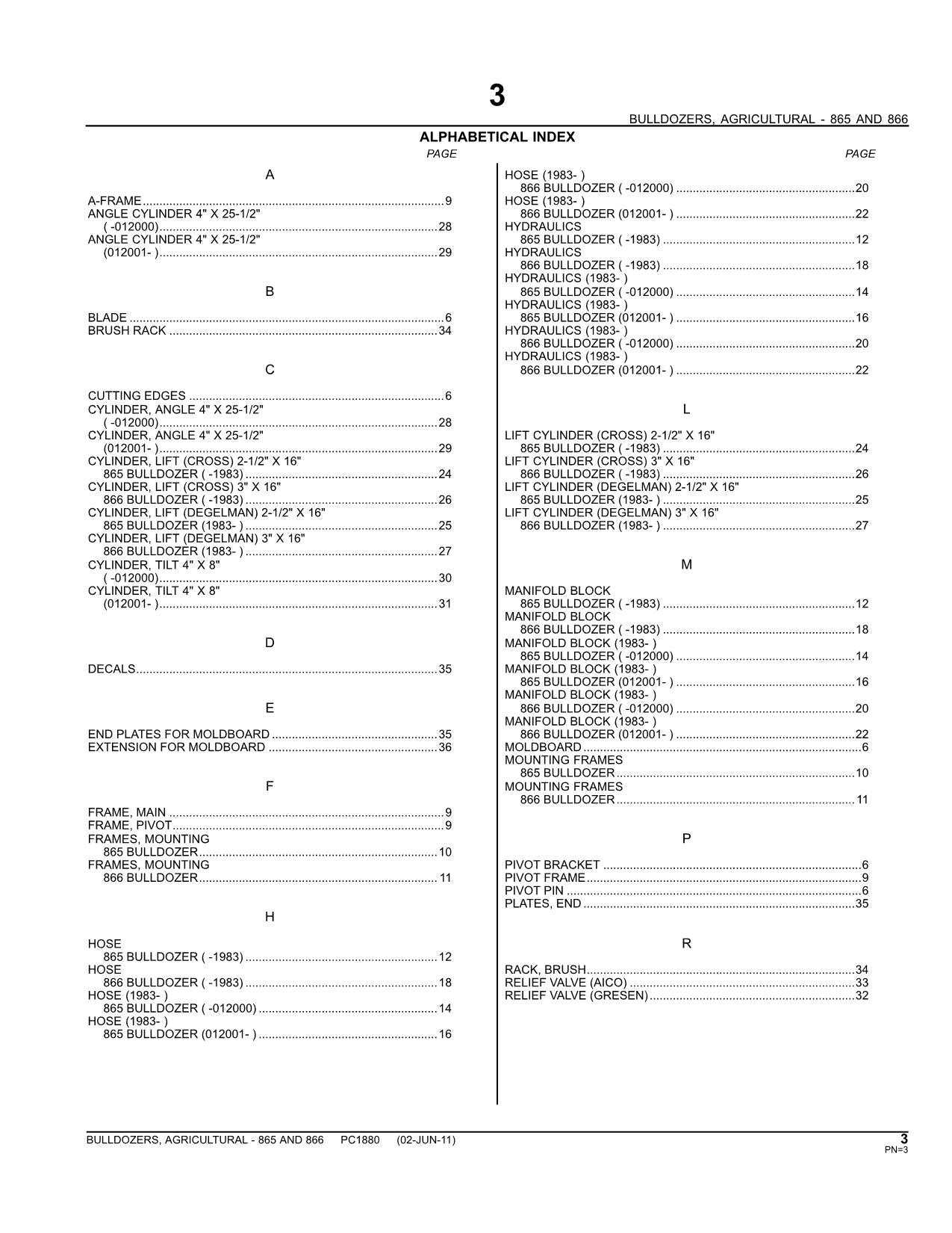 JOHN DEERE 865 866 LANDWIRTSCHAFTLICHE BULLDOZER ERSATZTEILKATALOG