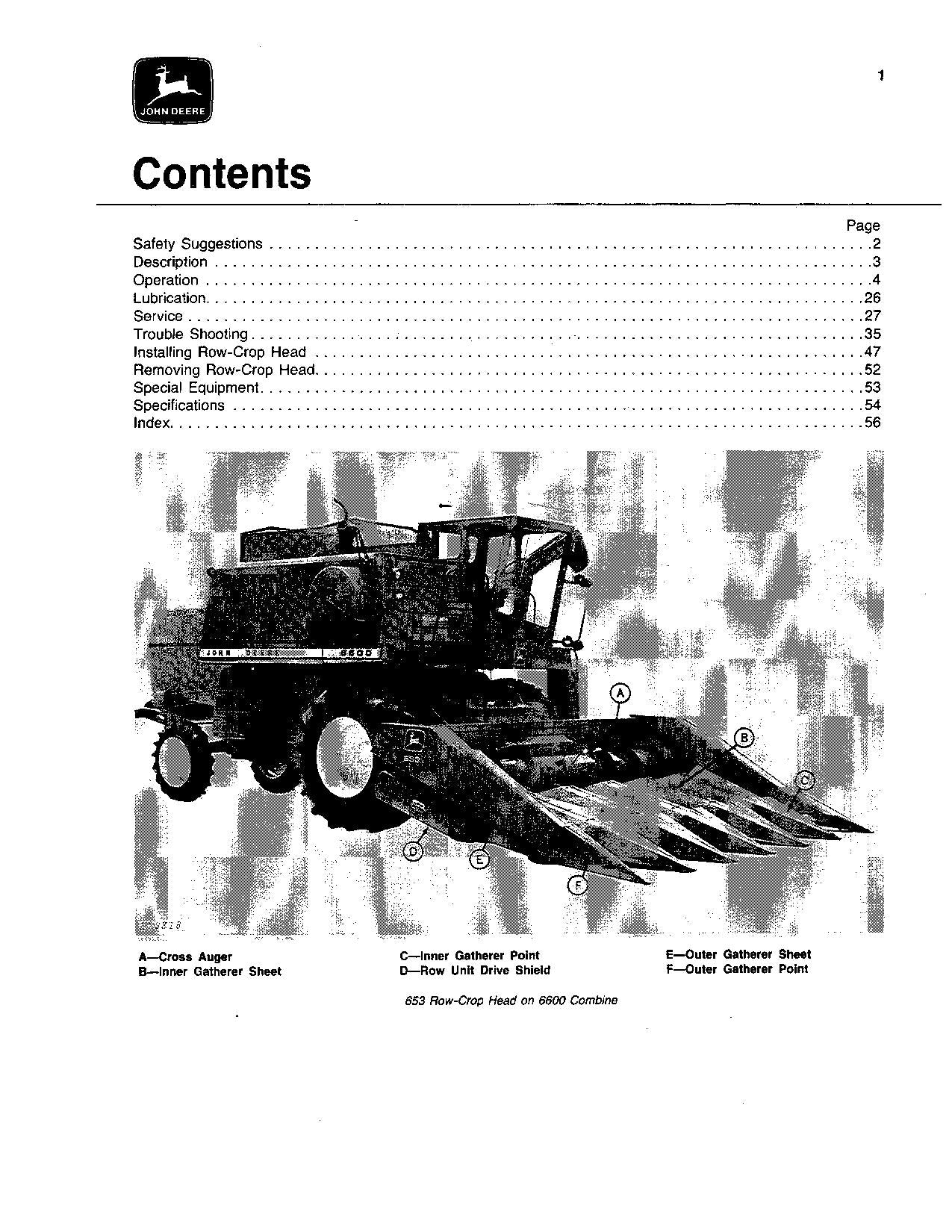 JOHN DEERE 453 454 554 653 654 853 HEADER OPERATORS MANUAL #1