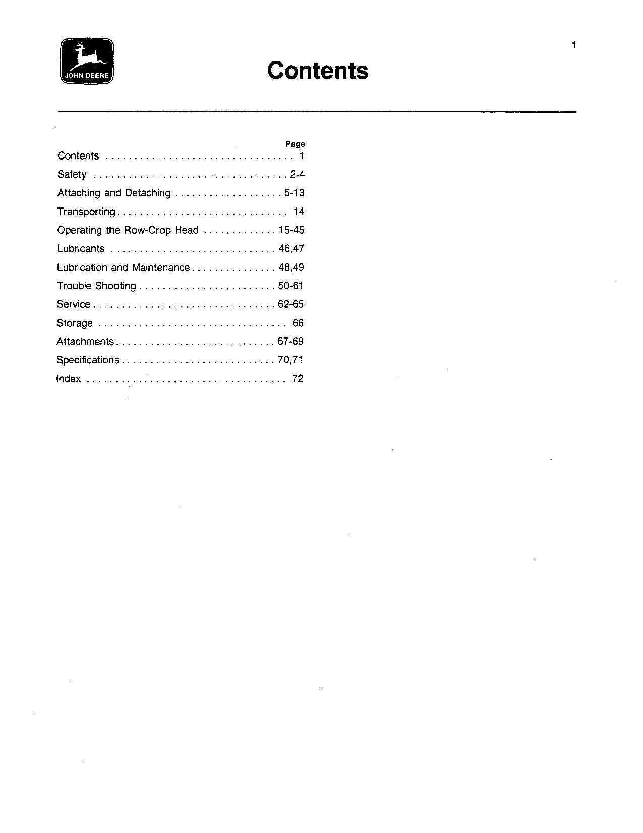 JOHN DEERE 453A 454A 653A 654A 853A 655A 854A 1253A HEADER OPERATORS MANUAL