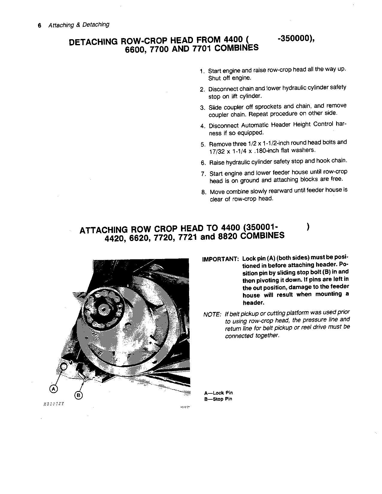 JOHN DEERE 453A 454A 653A 654A 853A 655A 854A 1253A HEADER OPERATORS MANUAL