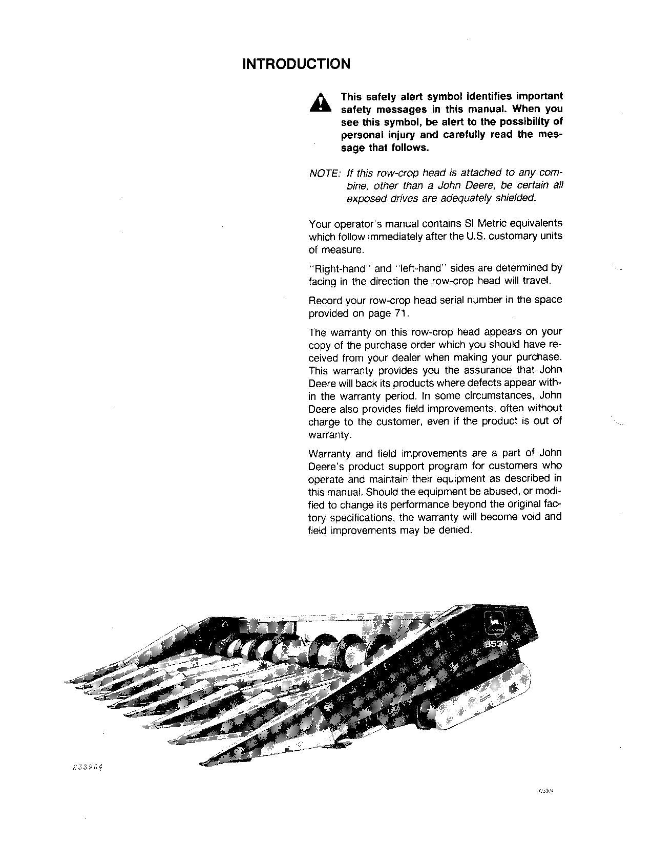 JOHN DEERE 453A 454A 653A 654A 853A 655A 854A 1253A HEADER OPERATORS MANUAL