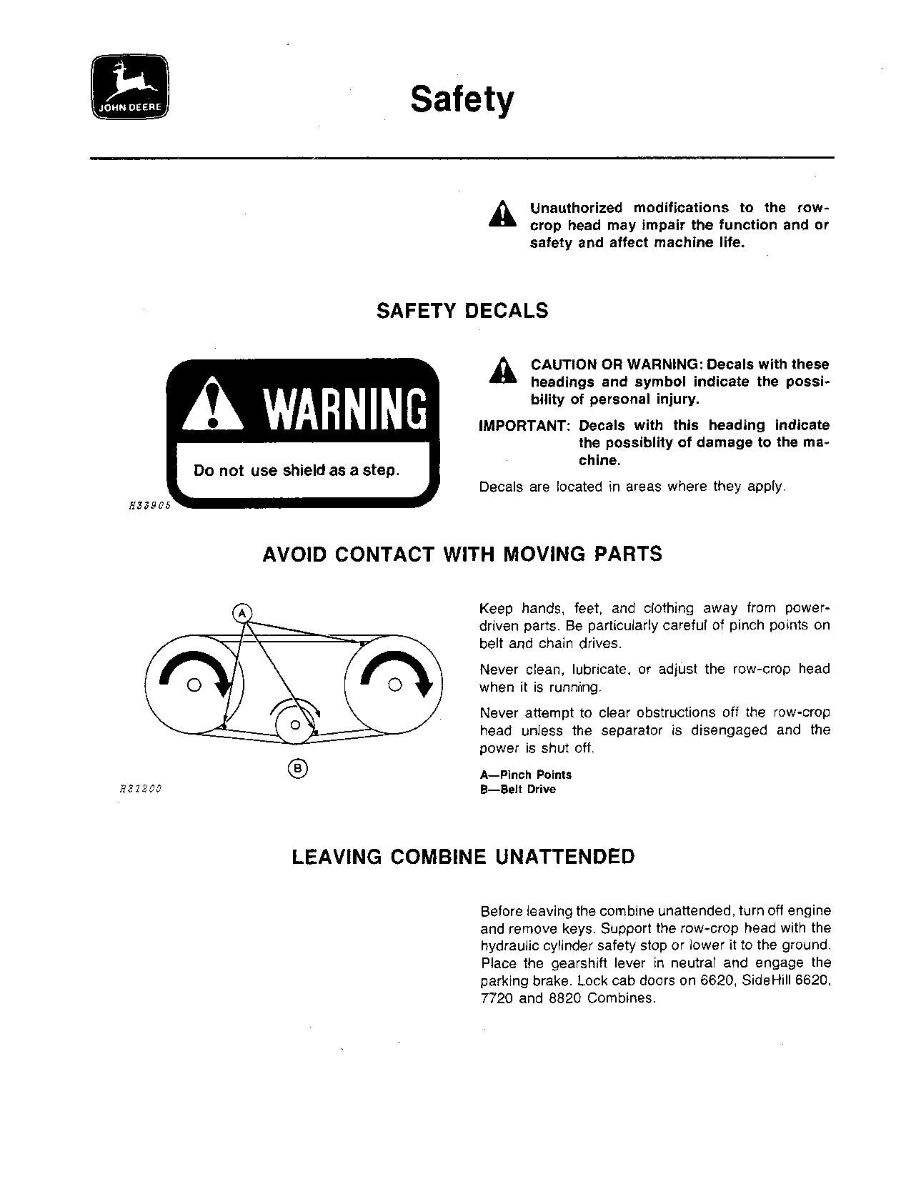 JOHN DEERE 453A 454A 653A 654A 853A 655A 854A 1253A HEADER OPERATORS MANUAL