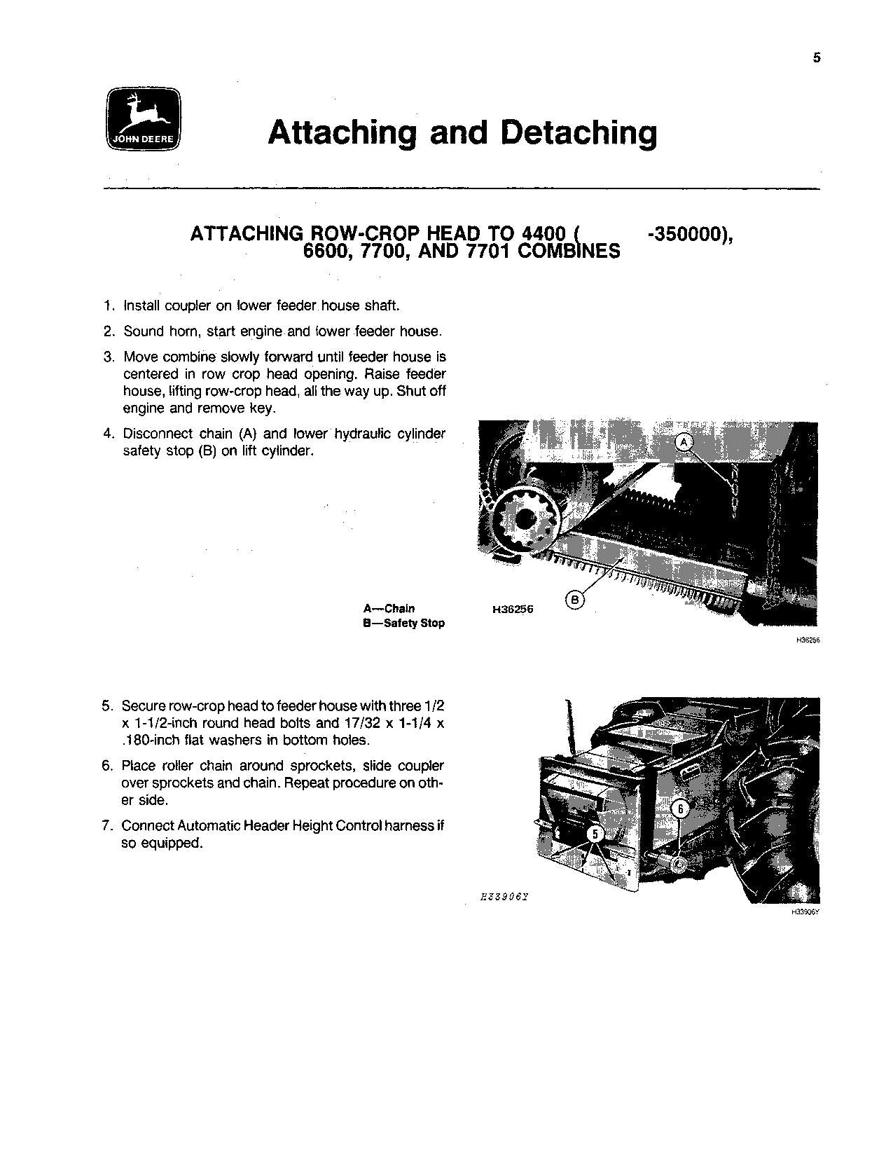 JOHN DEERE 655A 854A 1253A 9660 9860 HEADER-BETRIEBSHANDBUCH