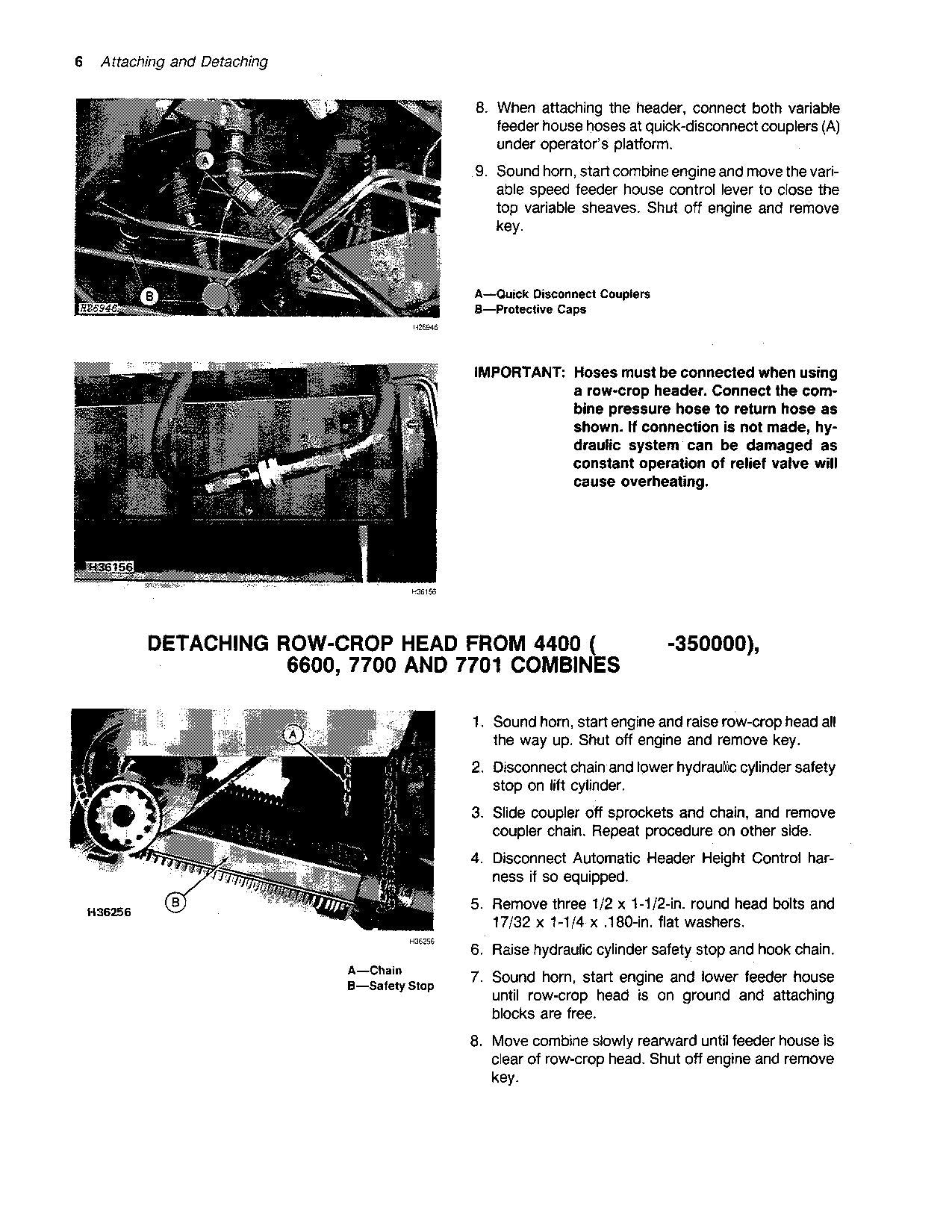 JOHN DEERE 655A 854A 1253A 9660 9860 HEADER-BETRIEBSHANDBUCH