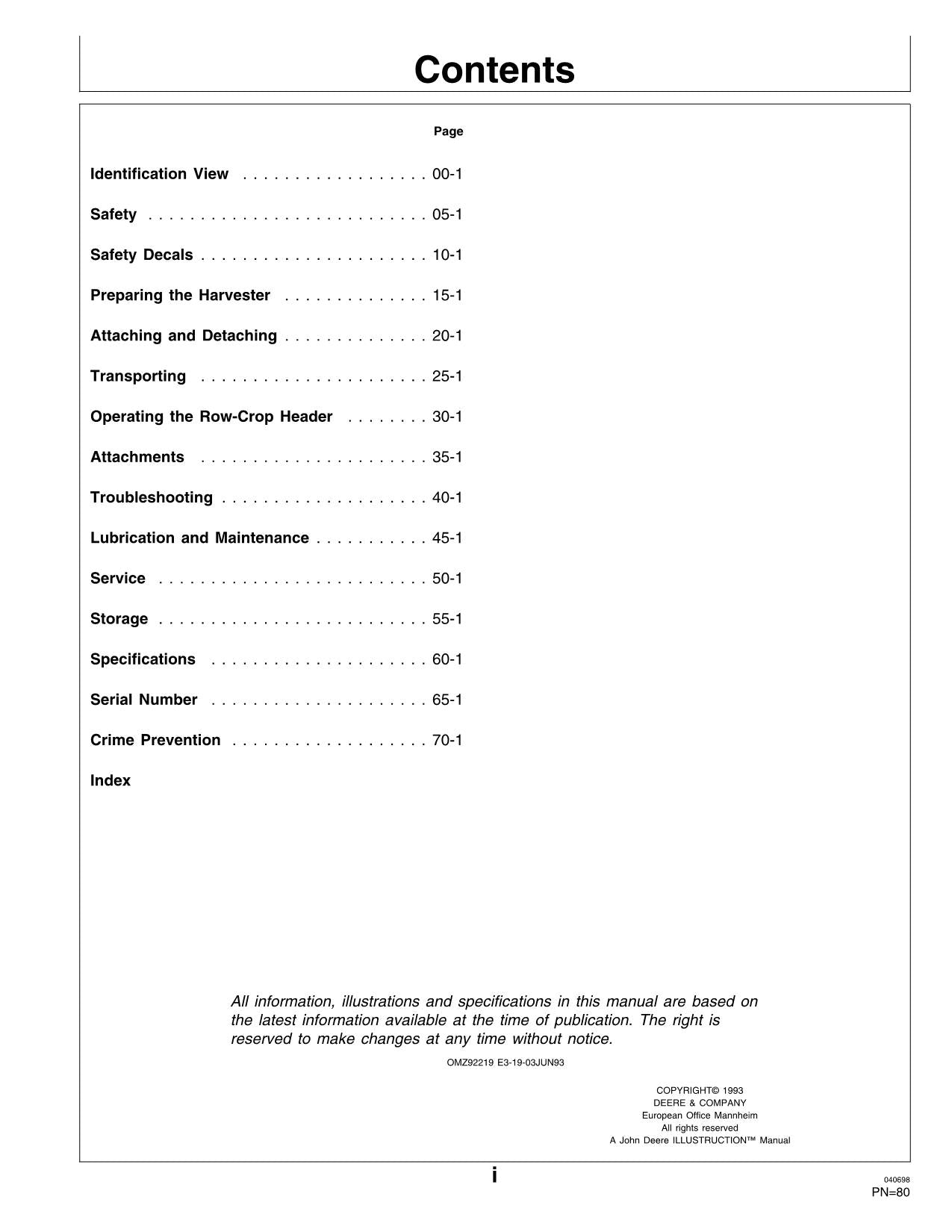 JOHN DEERE 664  665R  666R HEADER OPERATORS MANUAL