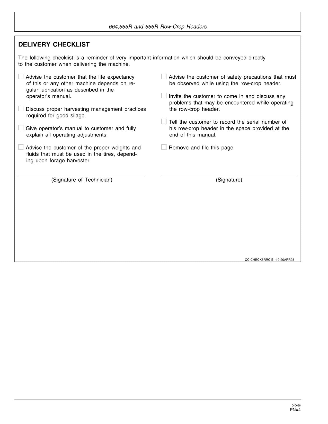 JOHN DEERE 664  665R  666R HEADER OPERATORS MANUAL