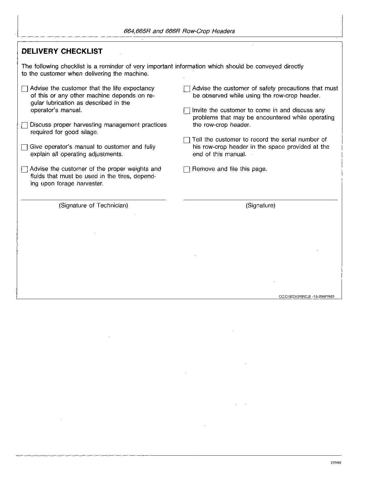 JOHN DEERE 664 665R 666R HEADER OPERATORS MANUAL