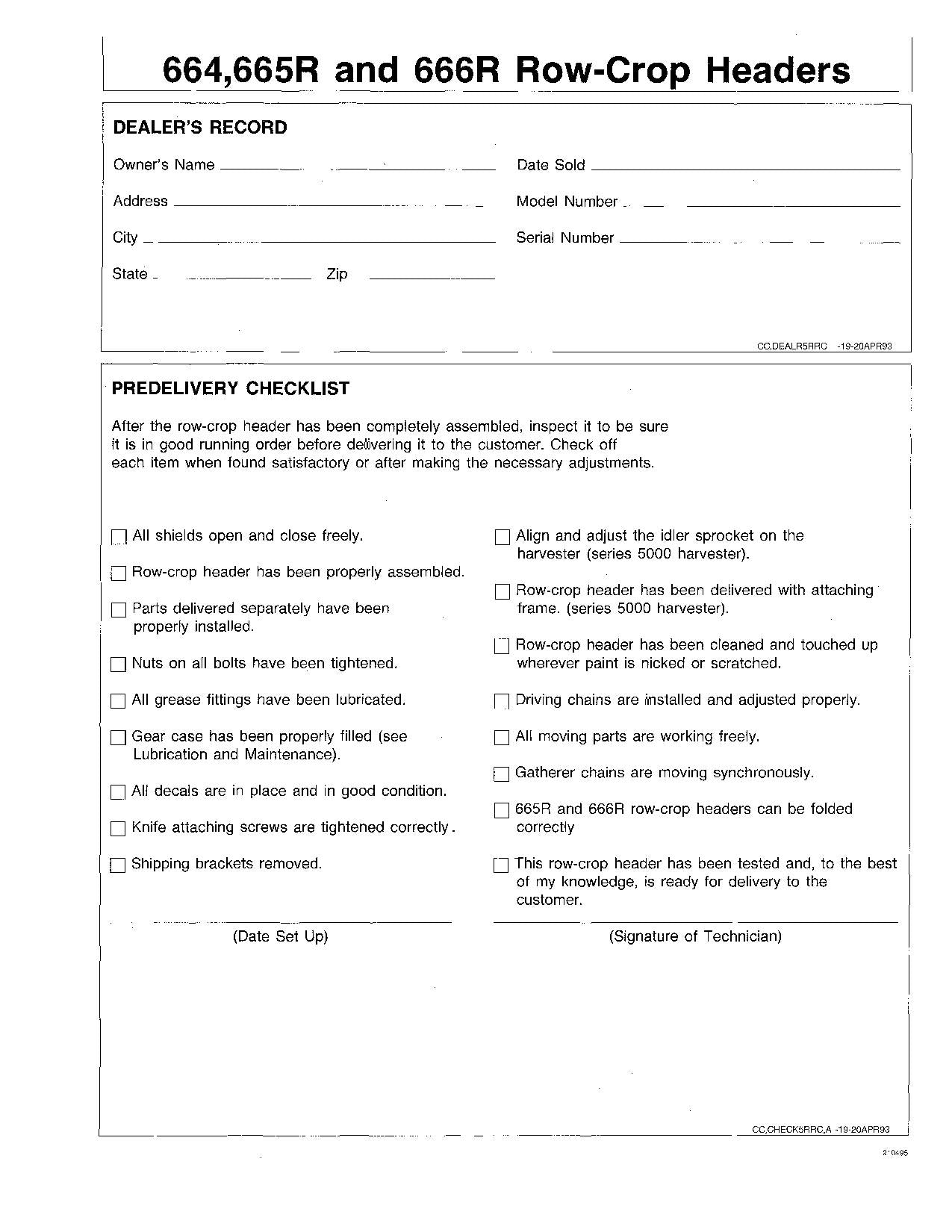 JOHN DEERE 664 665R 666R HEADER OPERATORS MANUAL