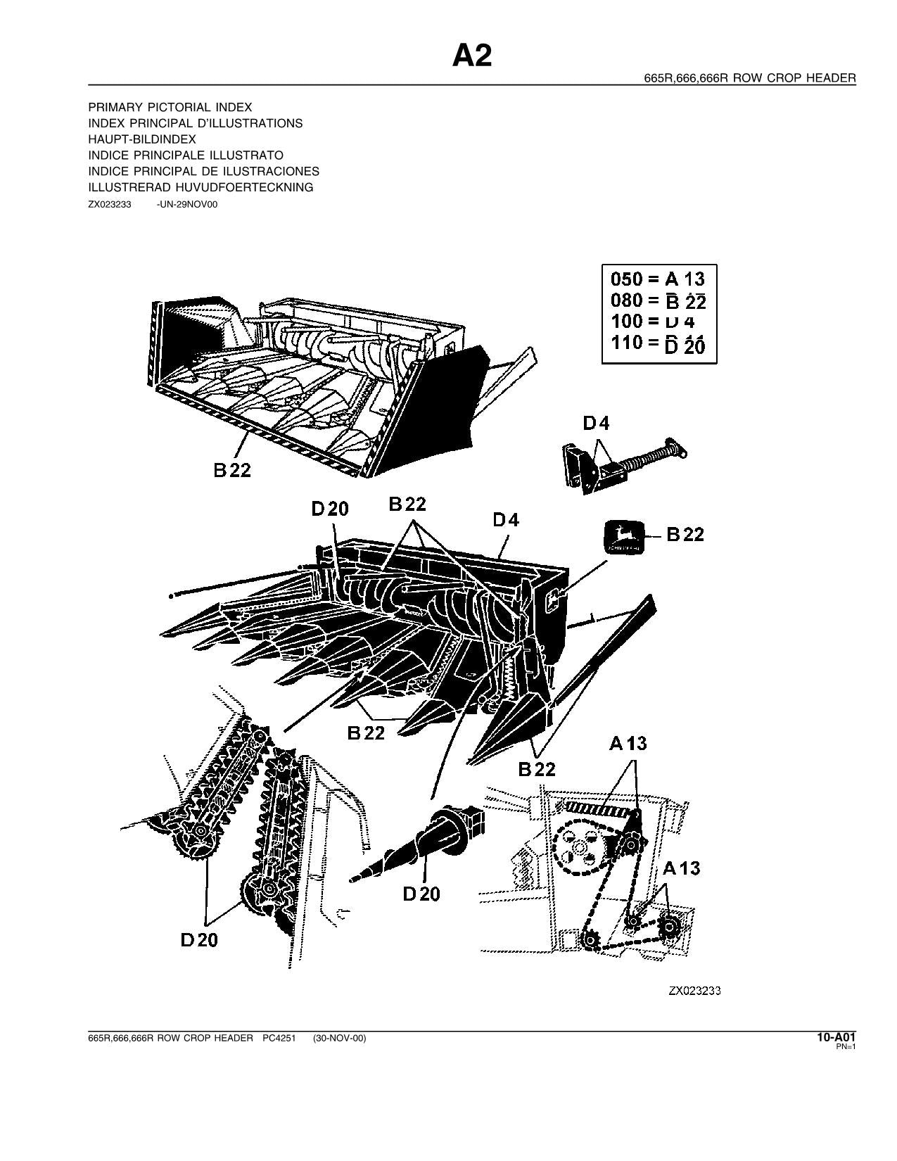 JOHN DEERE 665R 666R 666 HEADER PARTS CATALOG MANUAL