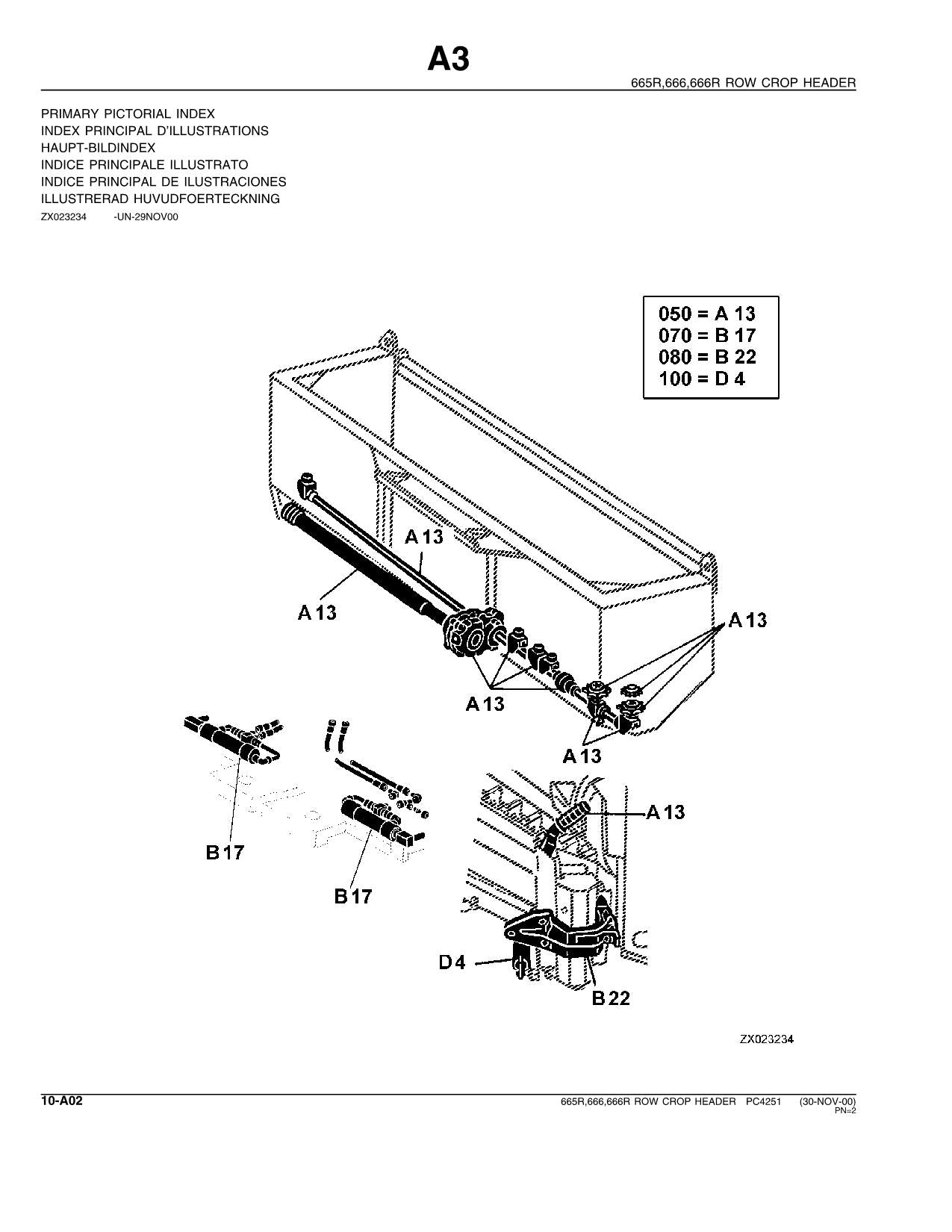 JOHN DEERE 665R 666R 666 HEADER PARTS CATALOG MANUAL