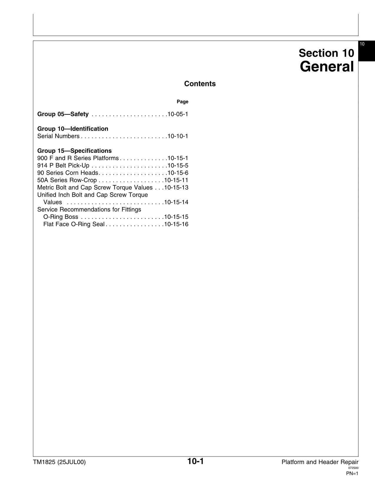 JOHN DEERE 454A 653A 654A 853A 925 655A 854A 1253A 492 493 HEADER SERVICEHANDBUCH