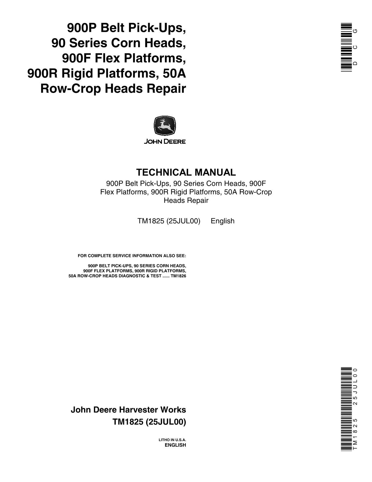 JOHN DEERE 454A 653A 654A 853A 925 655A 854A 1253A 492 493 HEADER SERVICEHANDBUCH