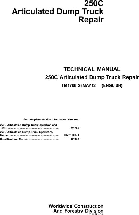 JOHN DEERE 250C DUMP TRUCK REPAIR SERVICE MANUAL