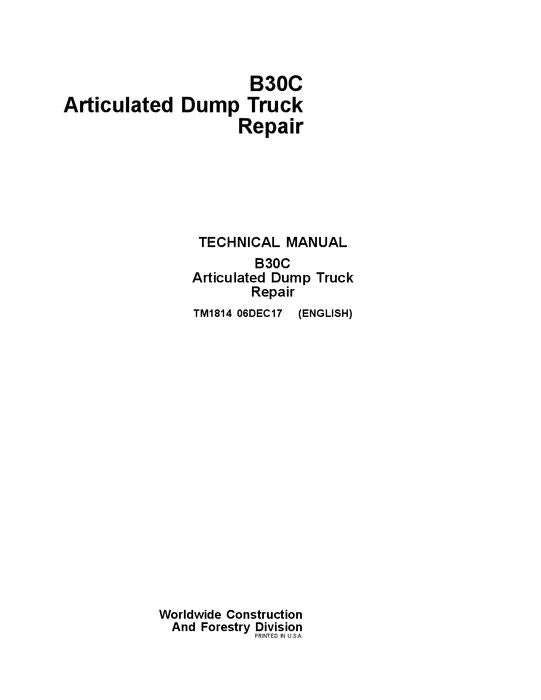 JOHN DEERE BELL B30C DUMP TRUCK REPAIR SERVICE MANUAL