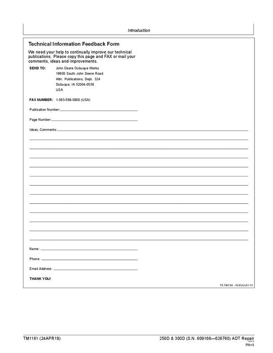 JOHN DEERE 250D 300D MULDENKIPPER REPARATUR-SERVICEHANDBUCH Nr. 1