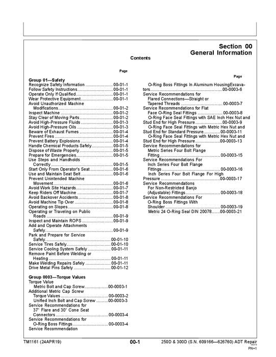 JOHN DEERE 250D 300D MULDENKIPPER REPARATUR-SERVICEHANDBUCH Nr. 1