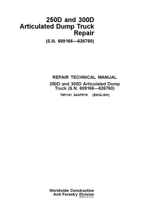 JOHN DEERE 250D 300D MULDENKIPPER REPARATUR-SERVICEHANDBUCH Nr. 1