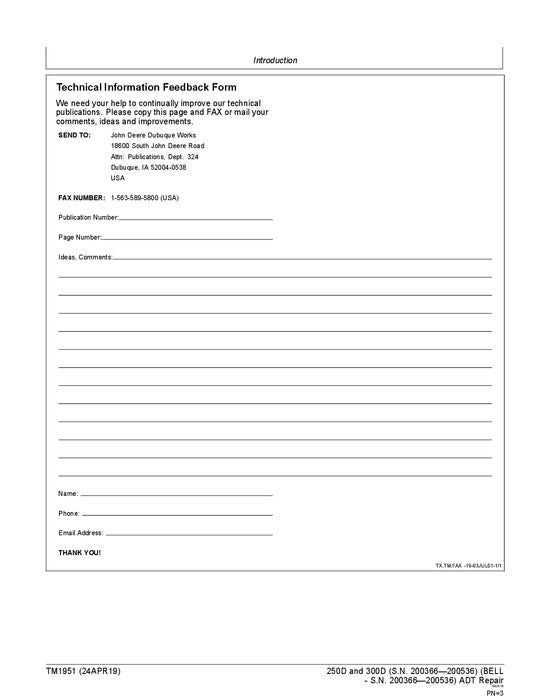 JOHN DEERE 250D 300D MULDENKIPPER REPARATUR-SERVICEHANDBUCH Nr. 2