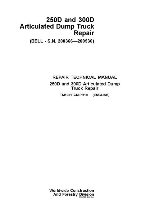 JOHN DEERE 250D 300D MULDENKIPPER REPARATUR-SERVICEHANDBUCH Nr. 2