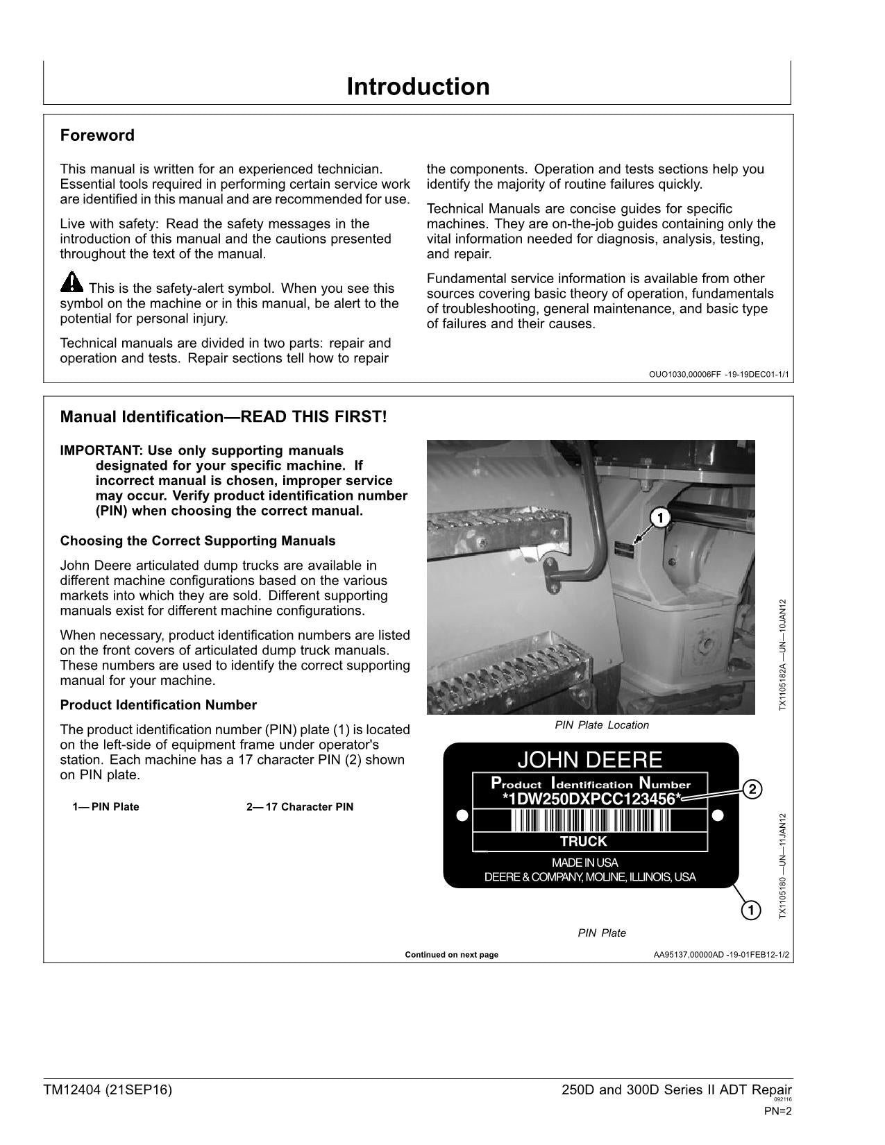 JOHN DEERE 250D 300D SERIE II MULDENKIPPER REPARATUR-SERVICEHANDBUCH Nr. 1