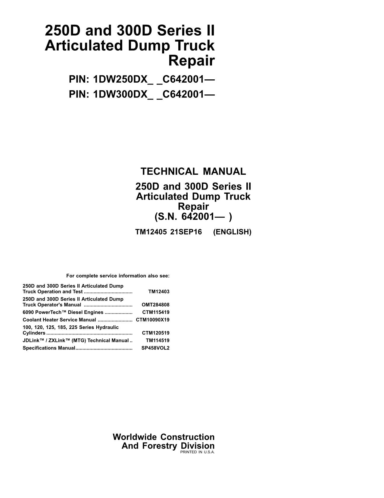 JOHN DEERE 250D 300D SERIE II MULDENKIPPER REPARATUR-SERVICEHANDBUCH Nr. 2