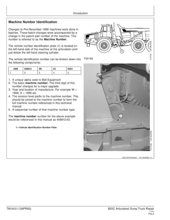 MANUEL DE RÉPARATION ET D'ENTRETIEN DU CAMION À BENNE BASCULANTE JOHN DEERE BELL B25C