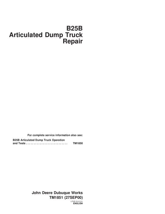 JOHN DEERE BELL B25B DUMP TRUCK REPAIR SERVICE MANUAL