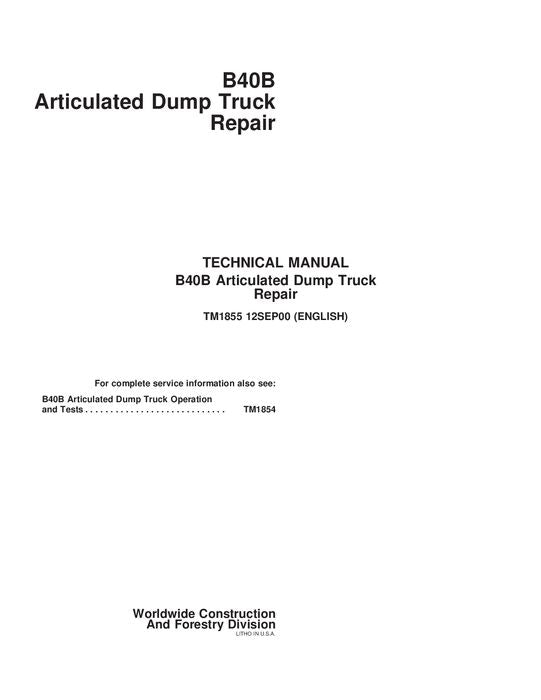 JOHN DEERE BELL B40B DUMP TRUCK REPAIR SERVICE MANUAL