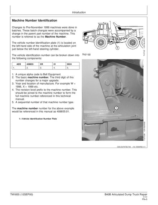 JOHN DEERE BELL B40B DUMP TRUCK REPAIR SERVICE MANUAL