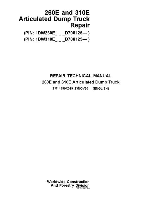 JOHN DEERE 260E 310E MULDENKIPPER REPARATUR-SERVICEHANDBUCH Nr. 2