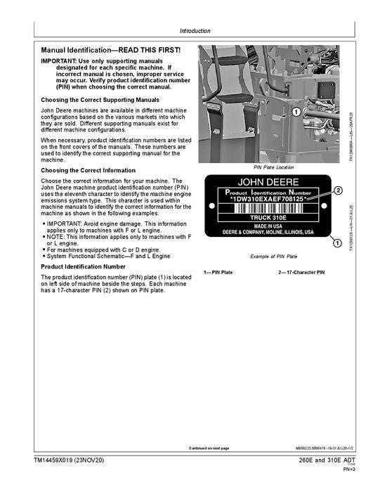 JOHN DEERE 260E 310E MULDENKIPPER REPARATUR-SERVICEHANDBUCH Nr. 2