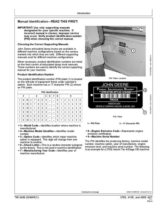 JOHN DEERE 370E 410E 460E DUMP TRUCK REPAIR SERVICE MANUAL #2