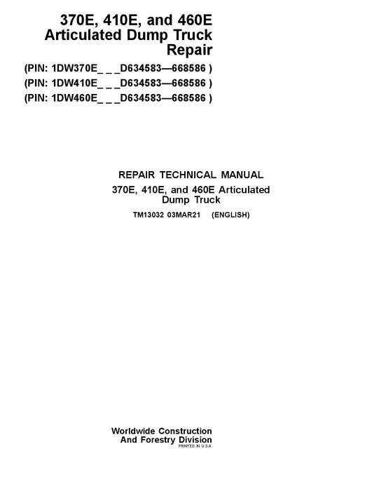 JOHN DEERE 370E 410E 460E DUMP TRUCK REPAIR SERVICE MANUAL #3