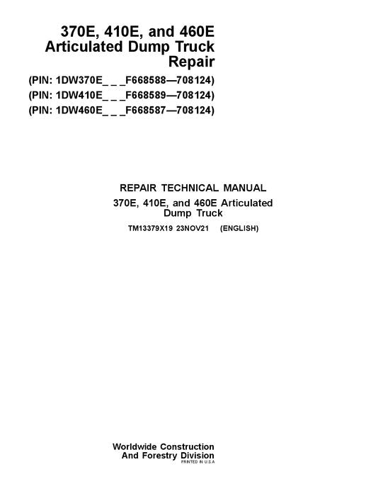 JOHN DEERE 370E 410E 460E DUMP TRUCK REPAIR SERVICE MANUAL #4