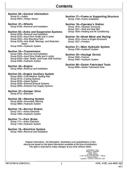 MANUEL D'ENTRETIEN ET DE RÉPARATION DU CAMION À BENNE BASCULANTE JOHN DEERE 370E 410E 460E #4