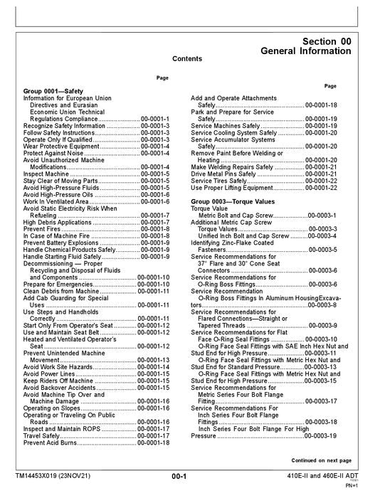 JOHN DEERE 410E II 460E II DUMP TRUCK REPAIR SERVICE TECHNICAL MANUAL TM14453