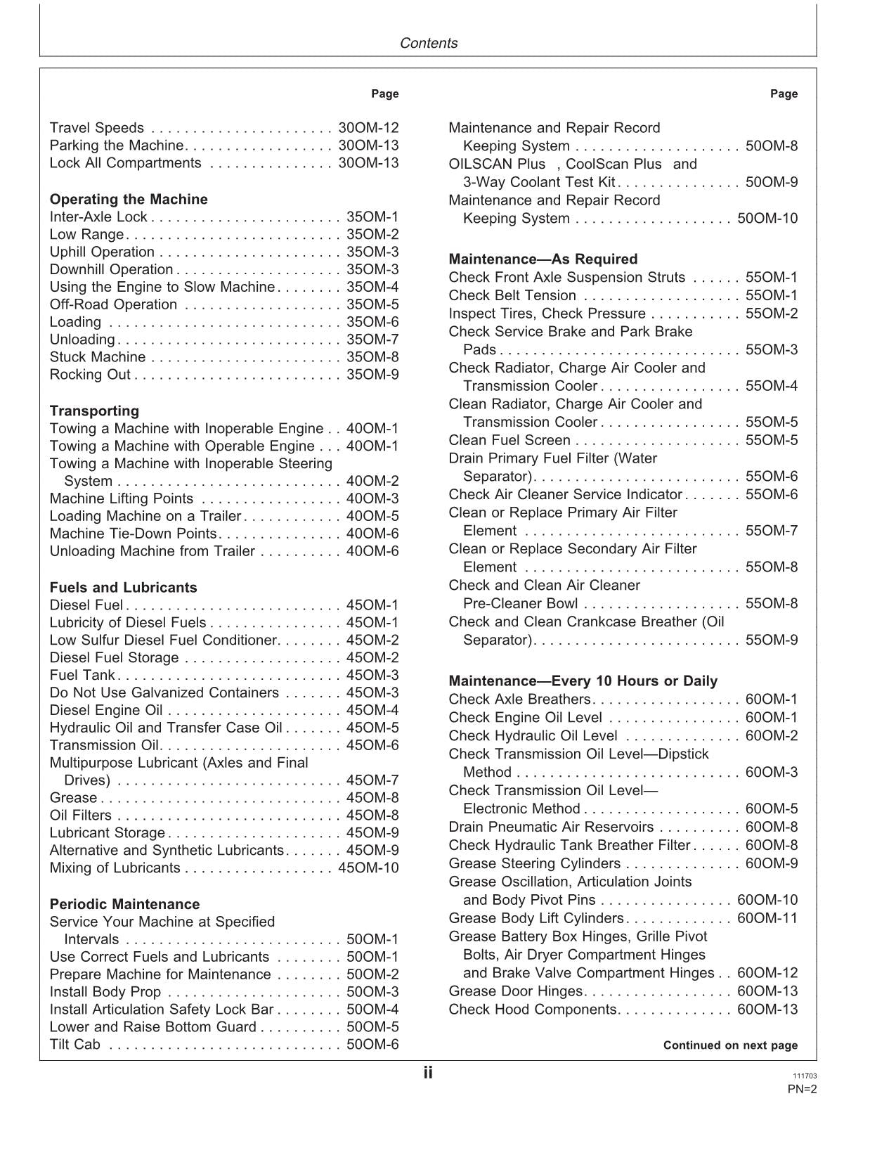 JOHN DEERE 350C 400C DUMP TRUCK MAINTENANCE OPERATORS MANUAL