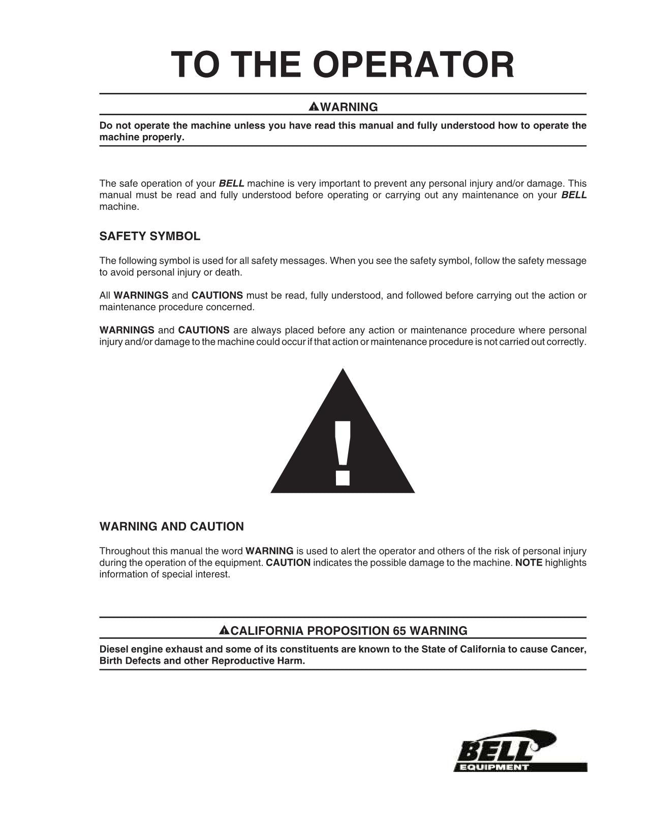 JOHN DEERE BELL B25B DUMP TRUCK MAINTENANCE OPERATORS MANUAL