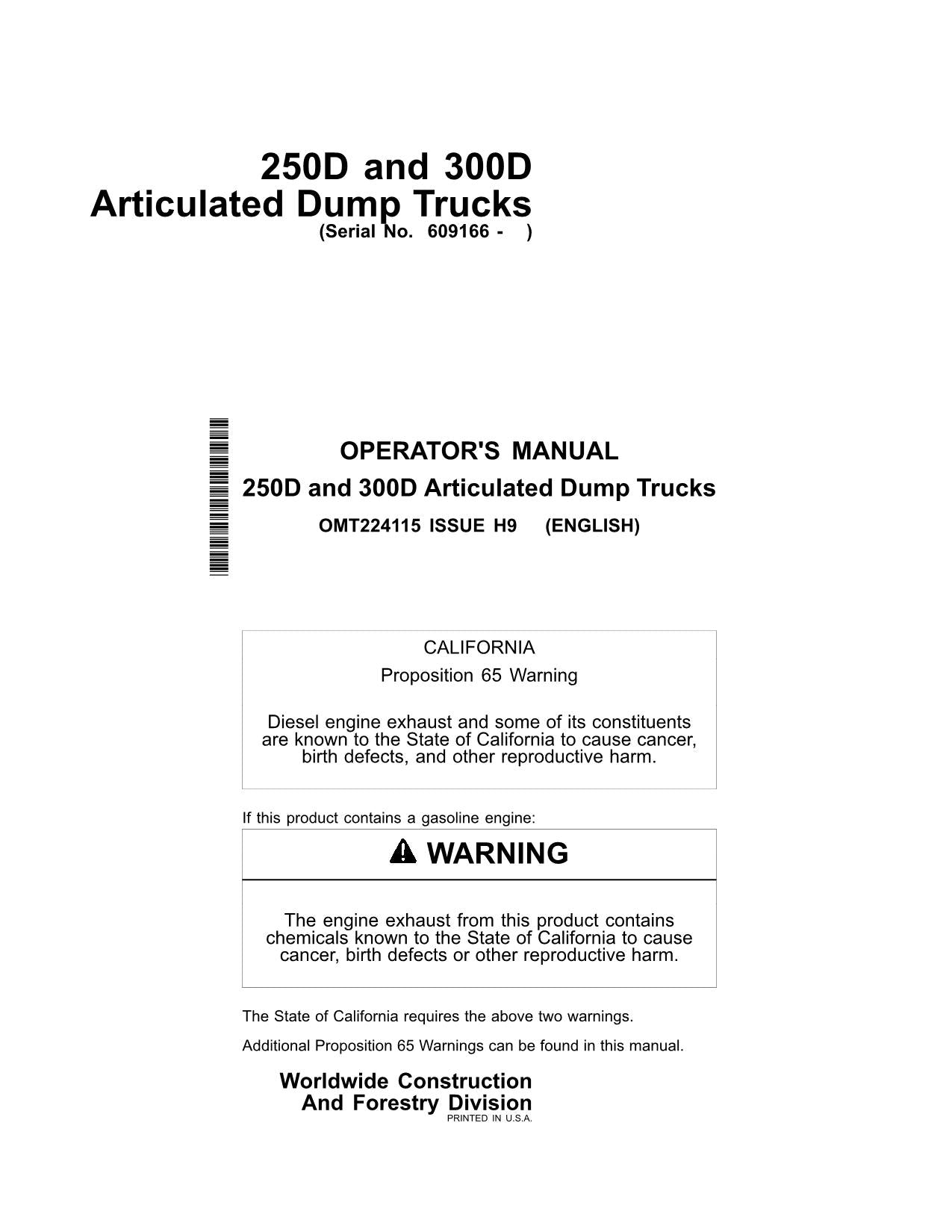 JOHN DEERE 250D 300D MULDENKIPPER WARTUNGS-BETRIEBSHANDBUCH #3